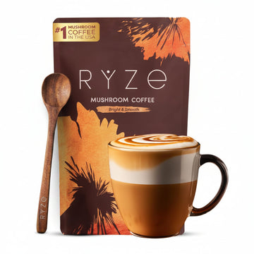 RYZE SUPERFOODS Mushroom Medium Roast Coffee USDA Organic with 6 Adaptogenic Mushrooms for Better Energy, Focus Digestion Immunity with Lions Mane & Turkey Tail 30 Pack of 1