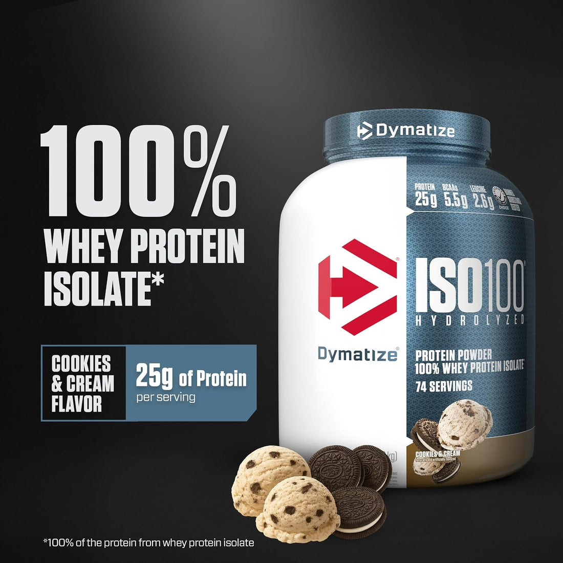 Dymatize ISO100 Whey Protein Powder Isolate, Cookies & Cream